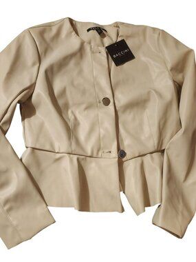 NWT Baccini Off-White Cream Peplum Faux Leather Jacket- M